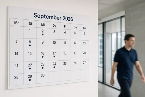 Calendrier mural de septembre 2026, les jours des séances d'information sont marqués